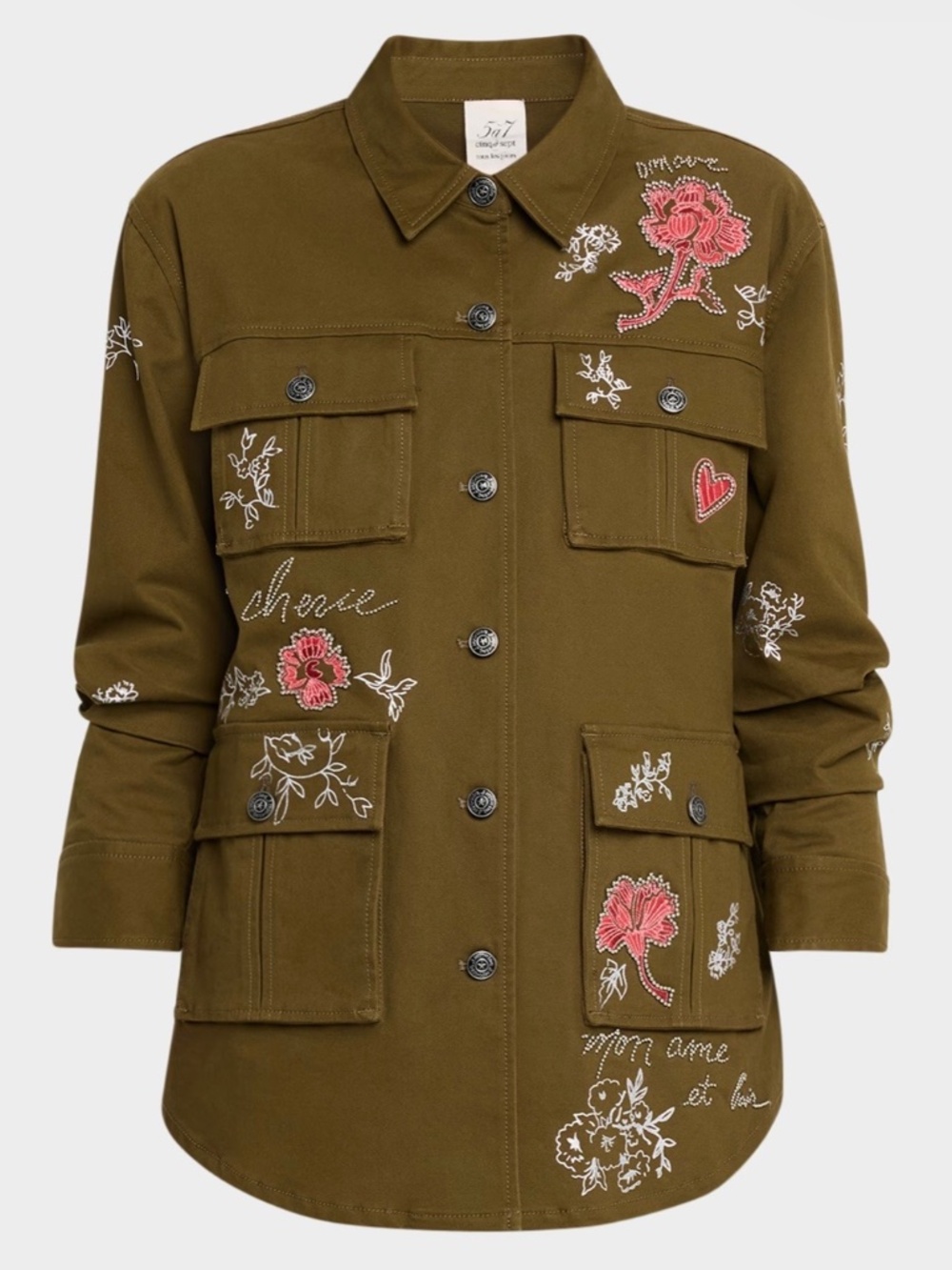 Cinq à Sept NWOT Vera Desert Rose Embroidered Jacket Dark Olive Multi SZ S